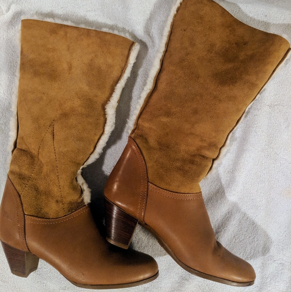 Fur-lined, leather boots. Low heel. 80's 👌🏻